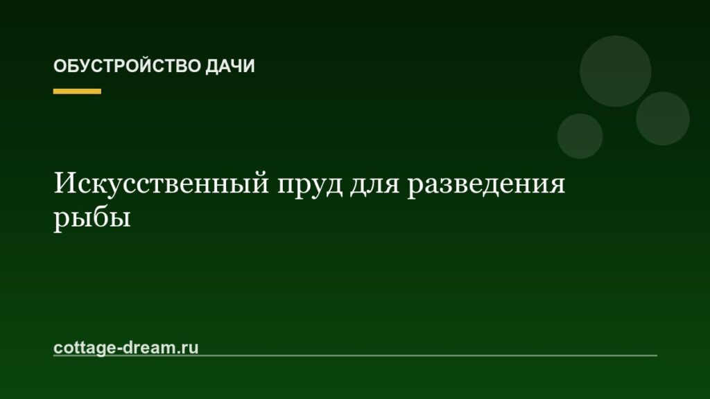 Искусственный пруд для разведения рыбы