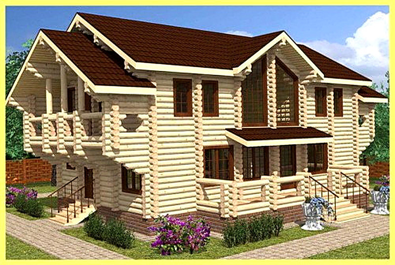 Дом из оцилиндрованного бревна с террасой фото