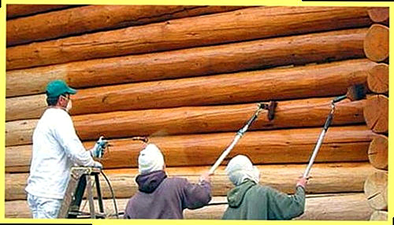 Обработка сруба из оцилиндрованного бревна снаружи