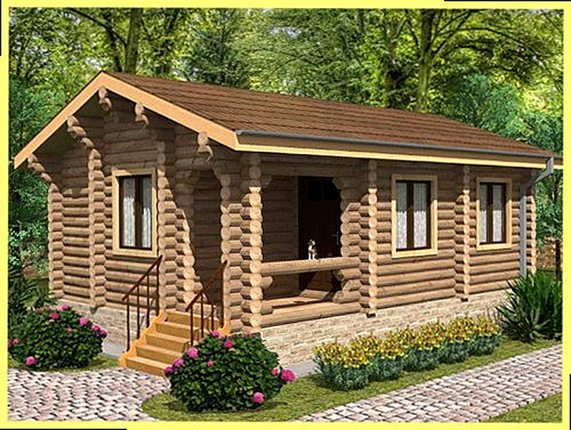 Одноэтажный дом размером 4х6 из оцилиндрованного бревна