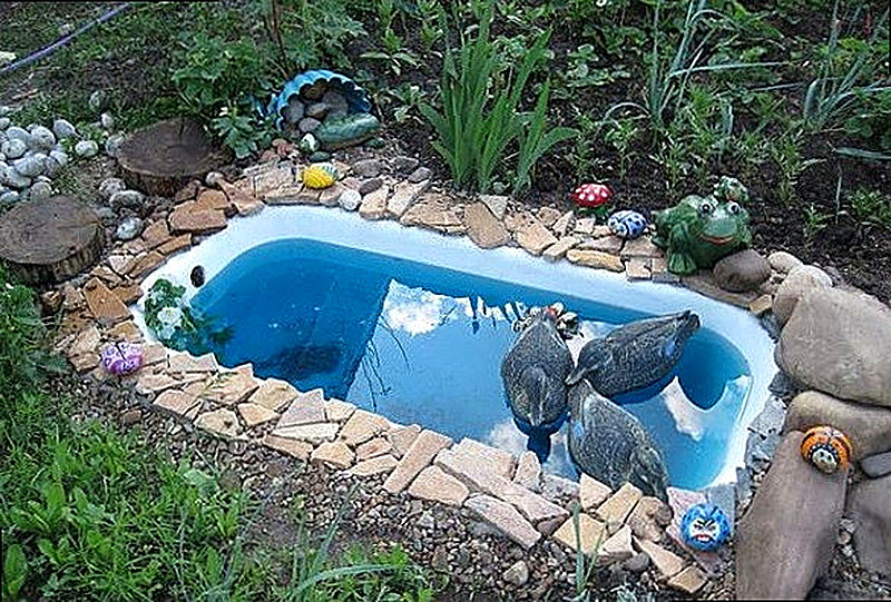 Старая ванна в качестве дачного пруда