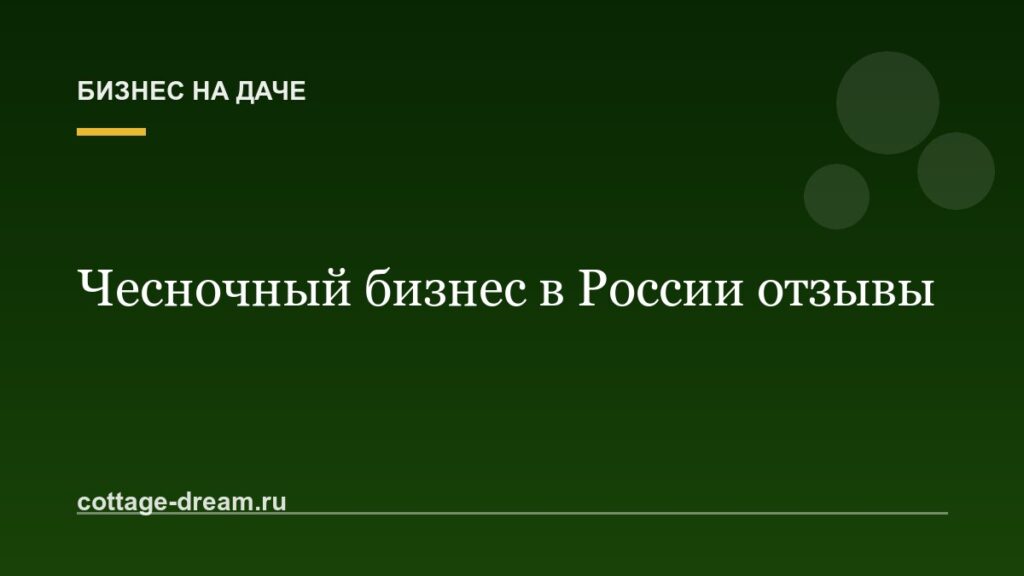 Чесночный бизнес в России отзывы