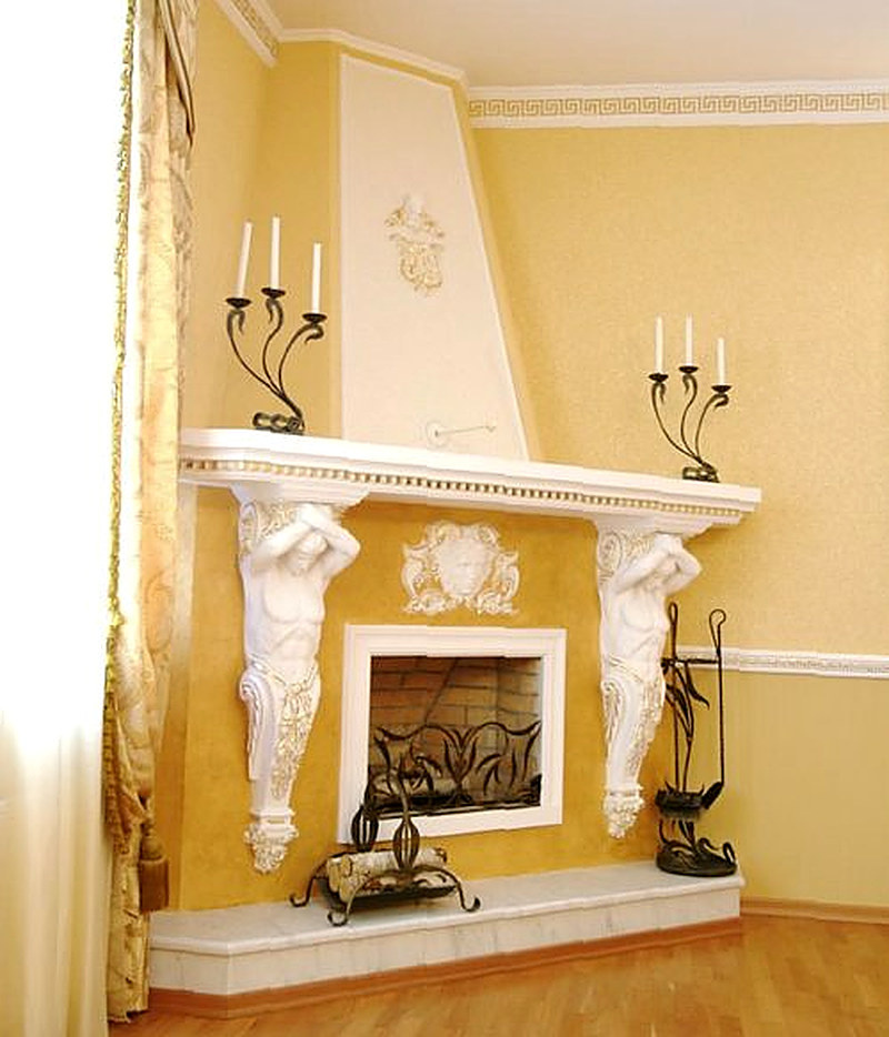 Отделка камина из гипсокартона декоративной штукатуркой фото