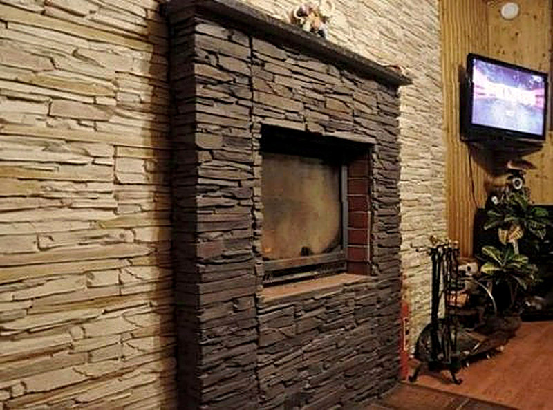 Отделка камина из гипсокартона искусственным камнем фото